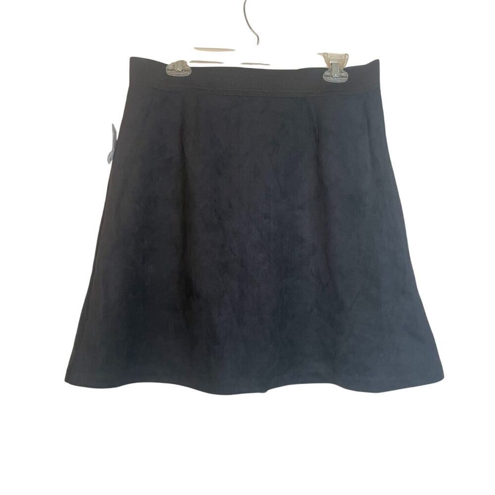 Eci Womens Skirt Black Size Large Faux Suede Mixed Media A-Line Stretch Zip Up